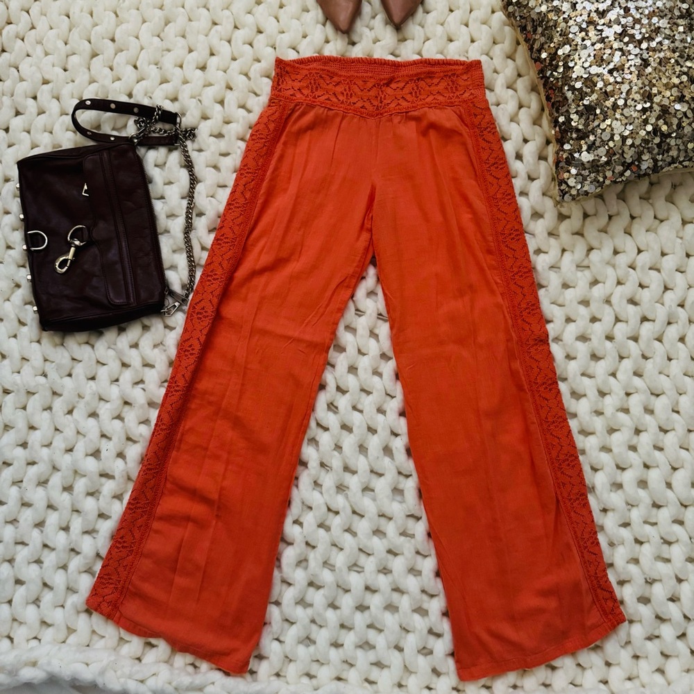 Guess Vibrant Orange Lace-Accented Pants